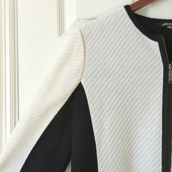 Misook Lightweight Three Quarter Sleeve Full Zip Colorblock Jacket White Black M - Picture 3 of 12